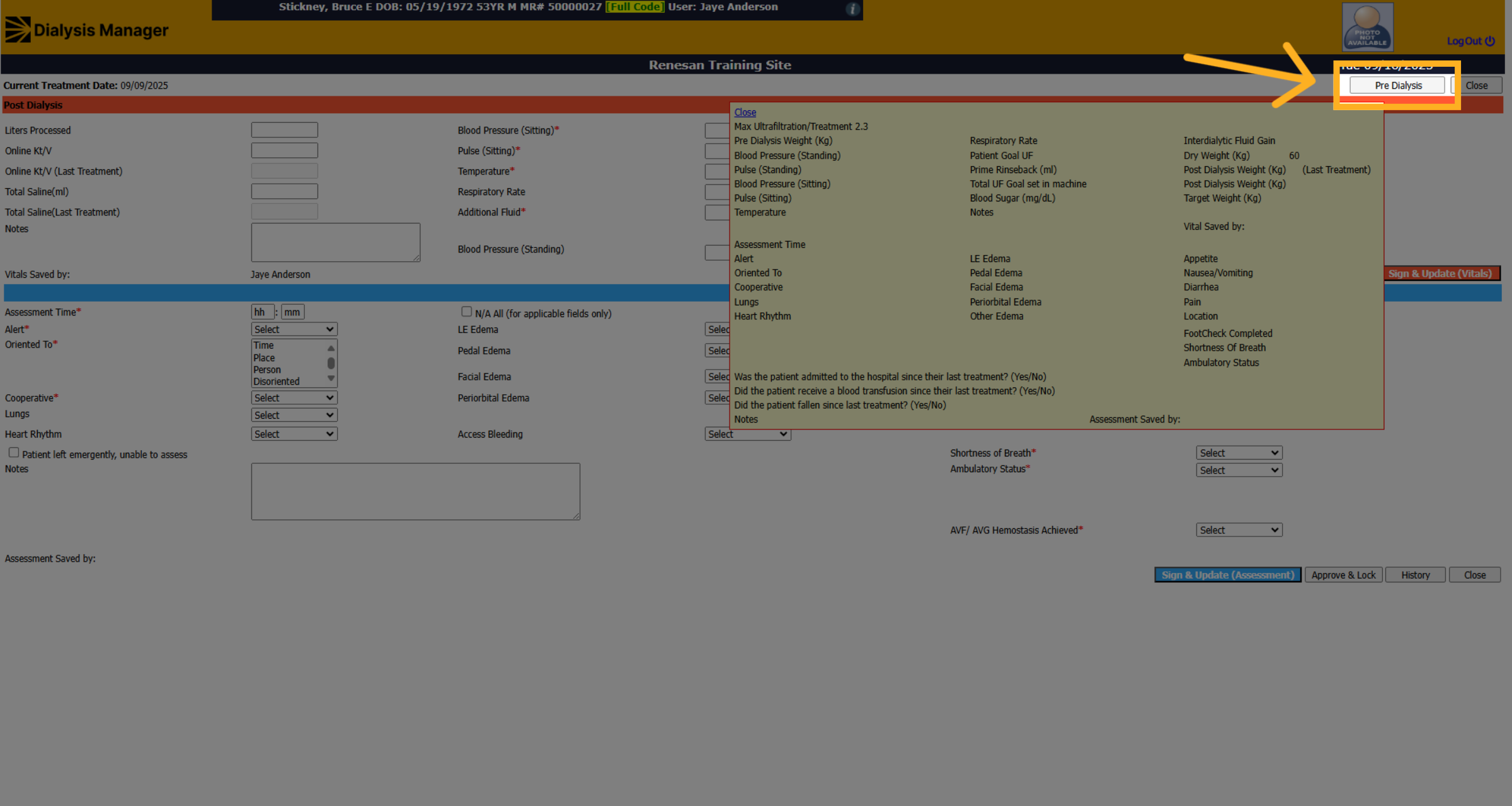 Click ' Pre Dialysis'