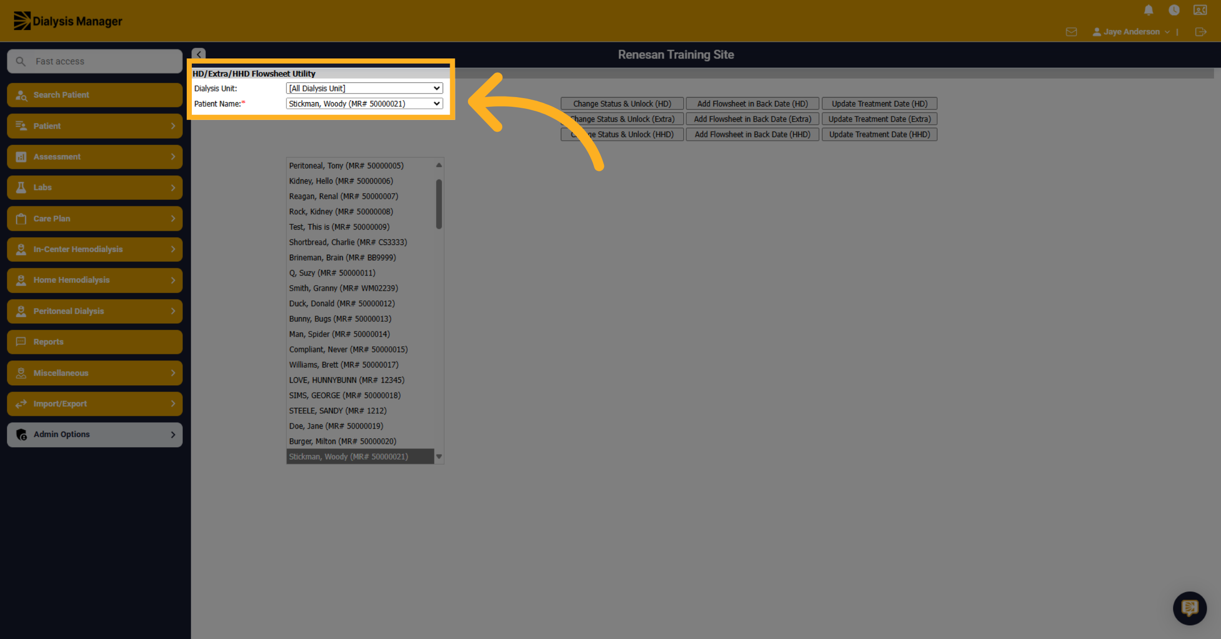 Select a patient name