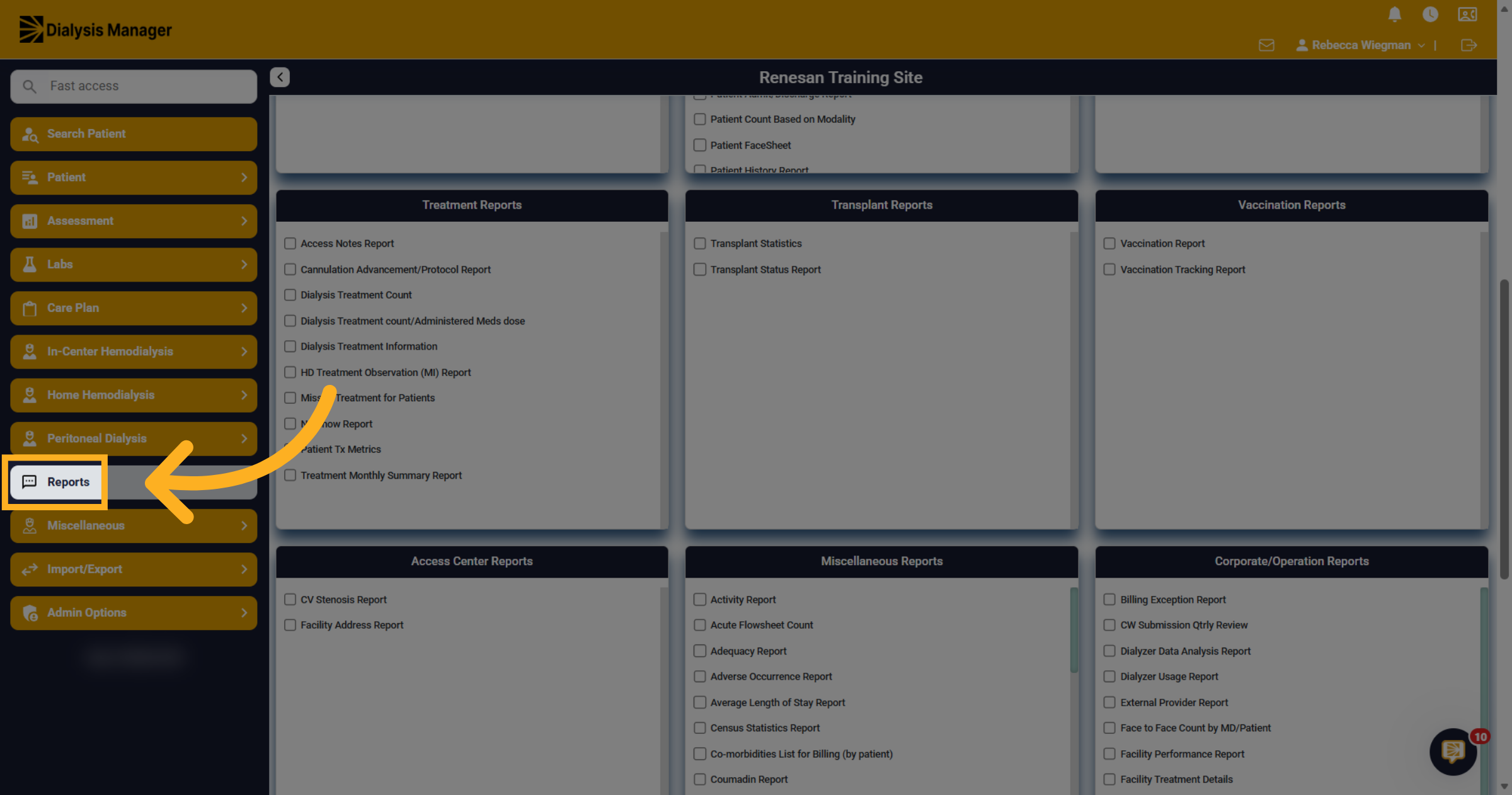 Navigate to Reports Section