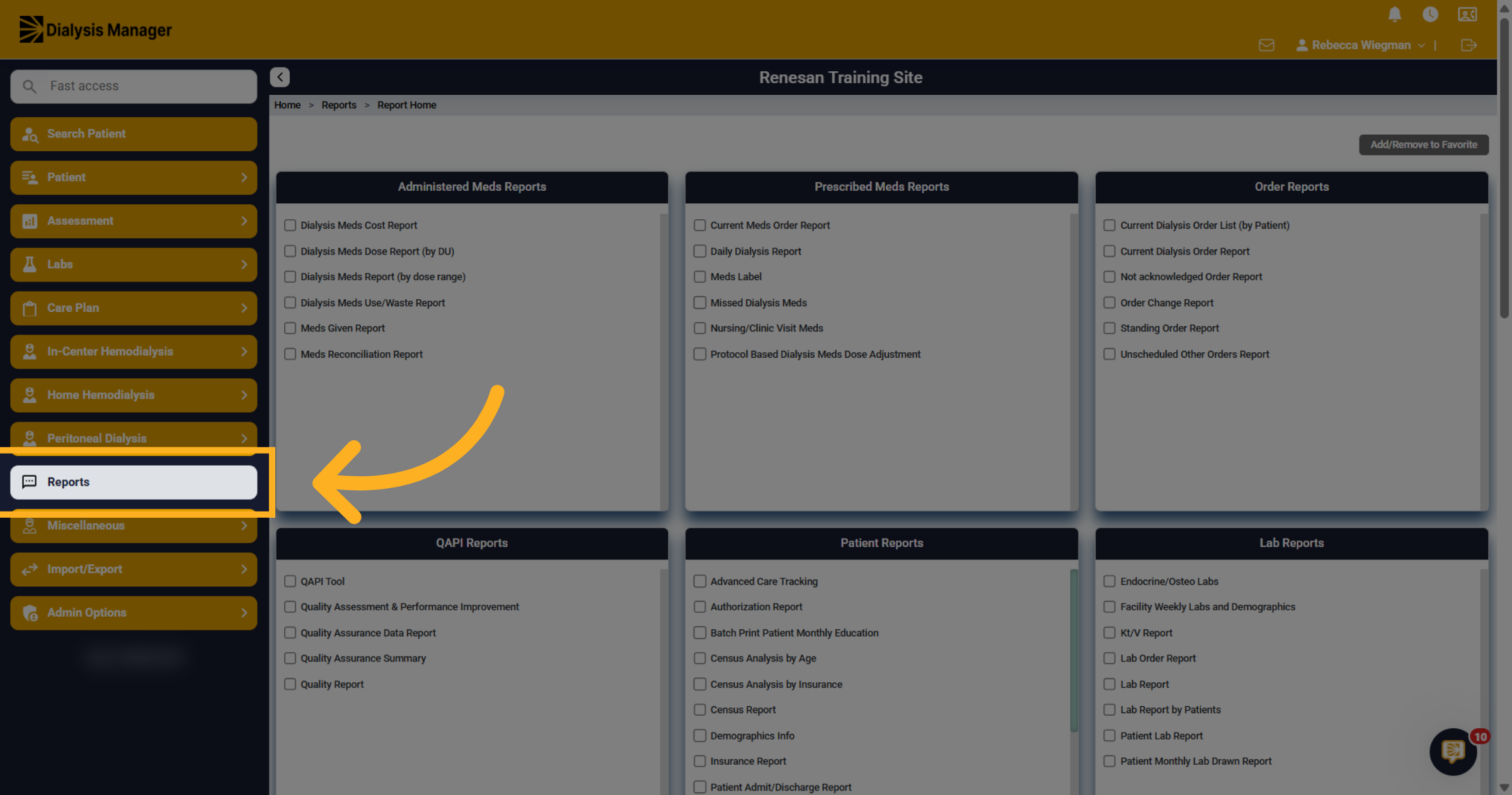Navigate to Reports Section