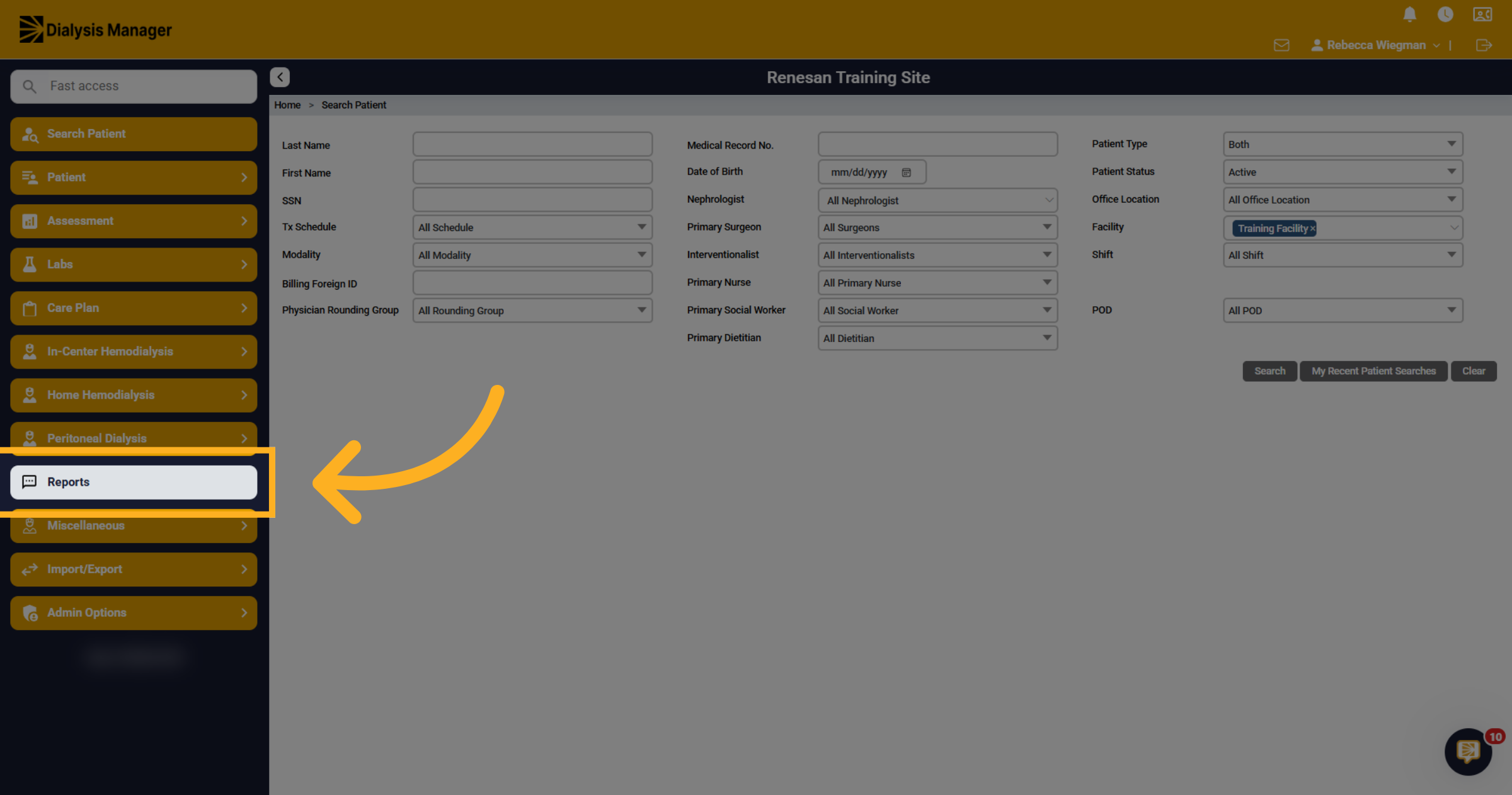 Navigate to Reports Section