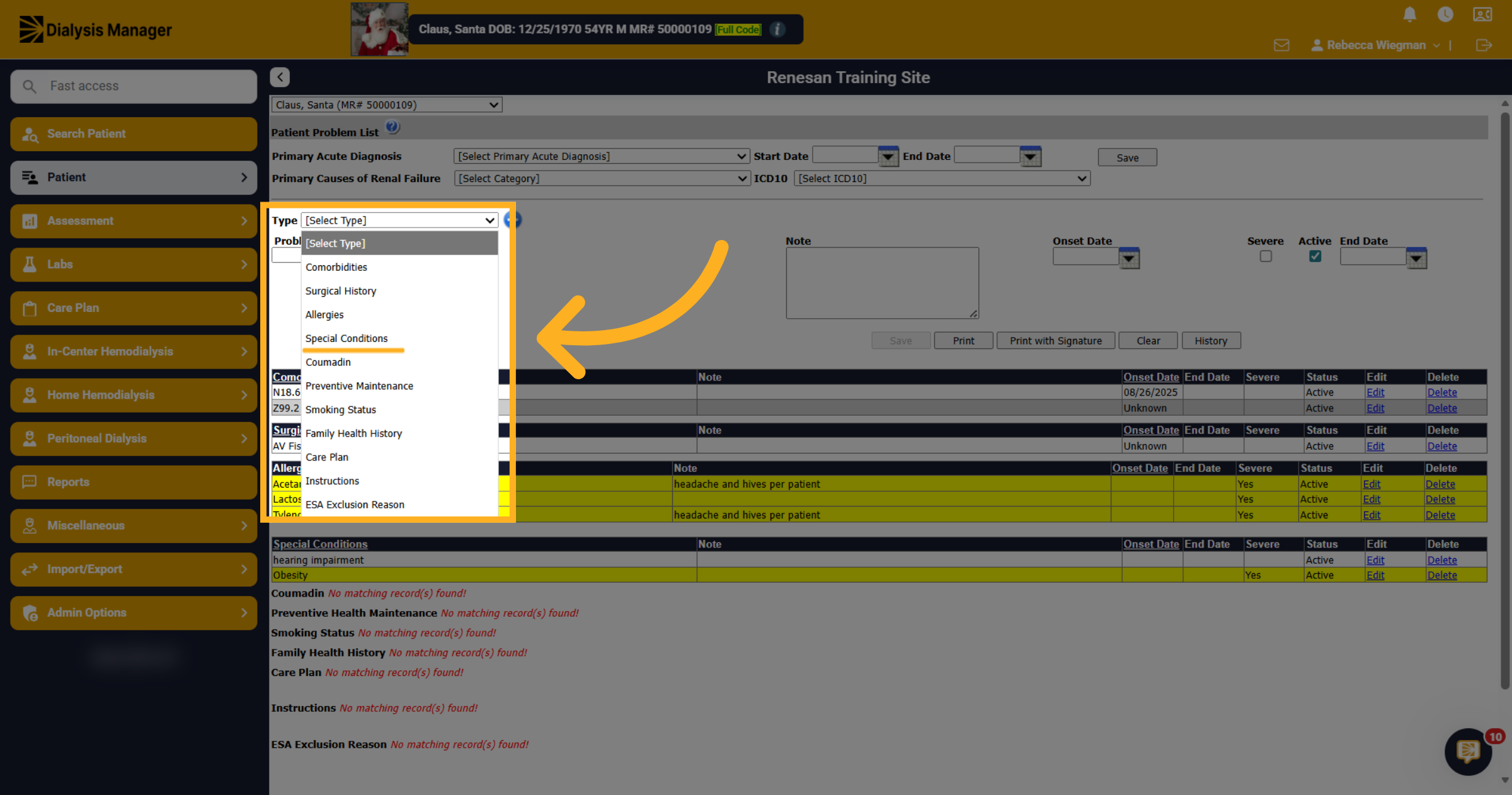 Type Dropdown