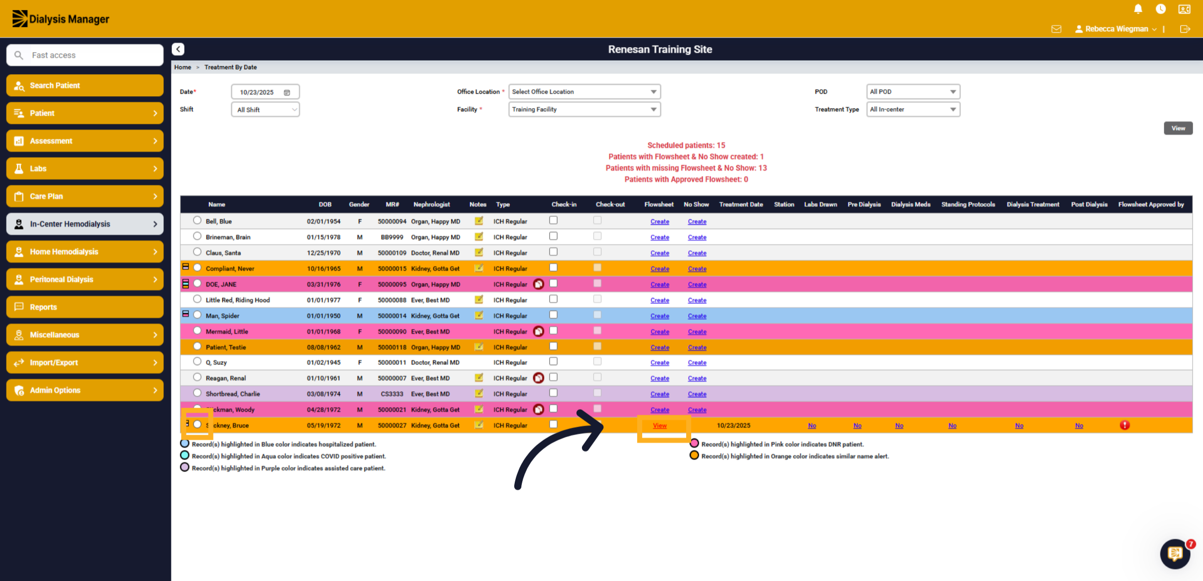 Treatment By Date Screen