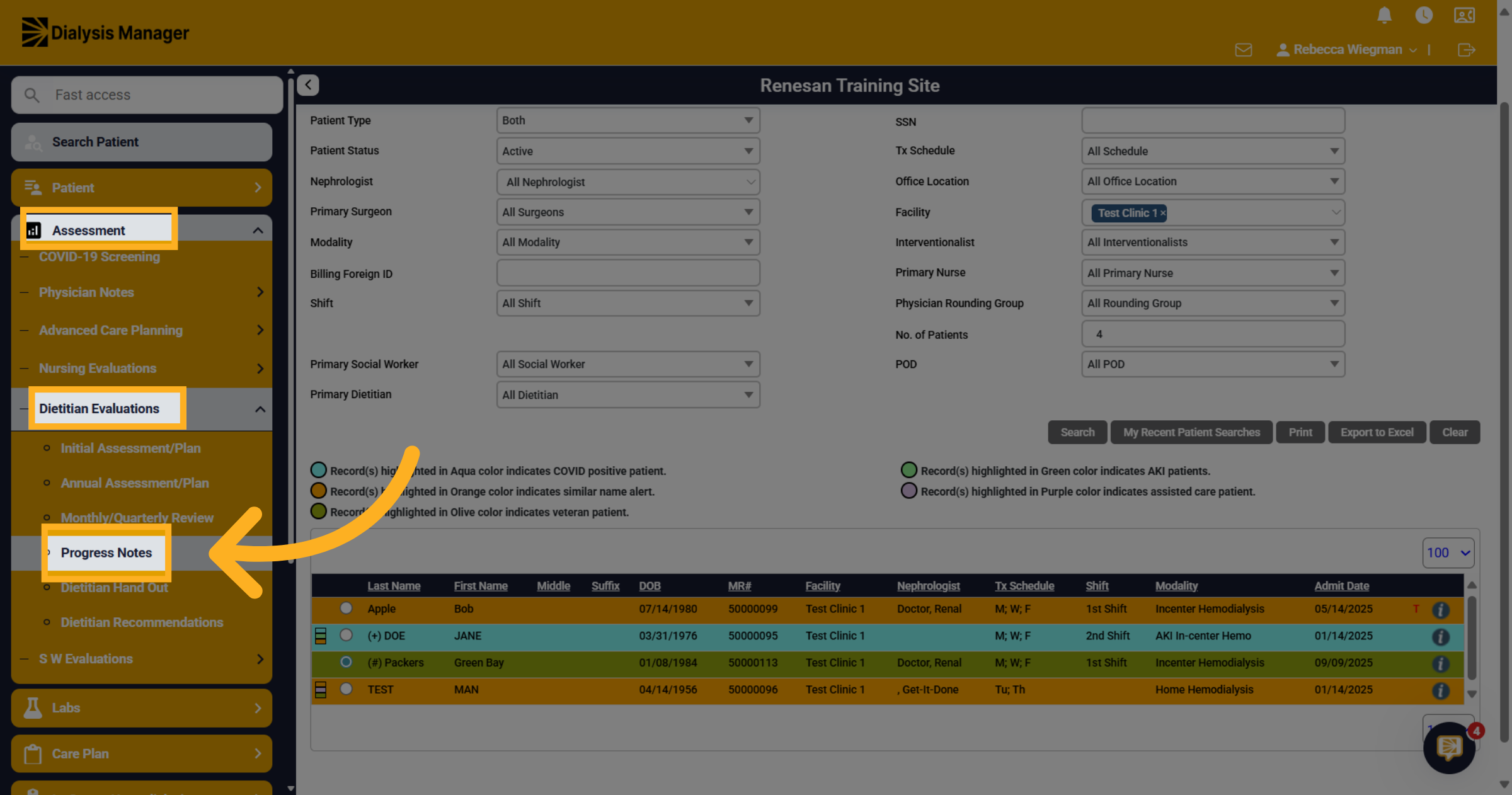 Click 'Progress Notes'