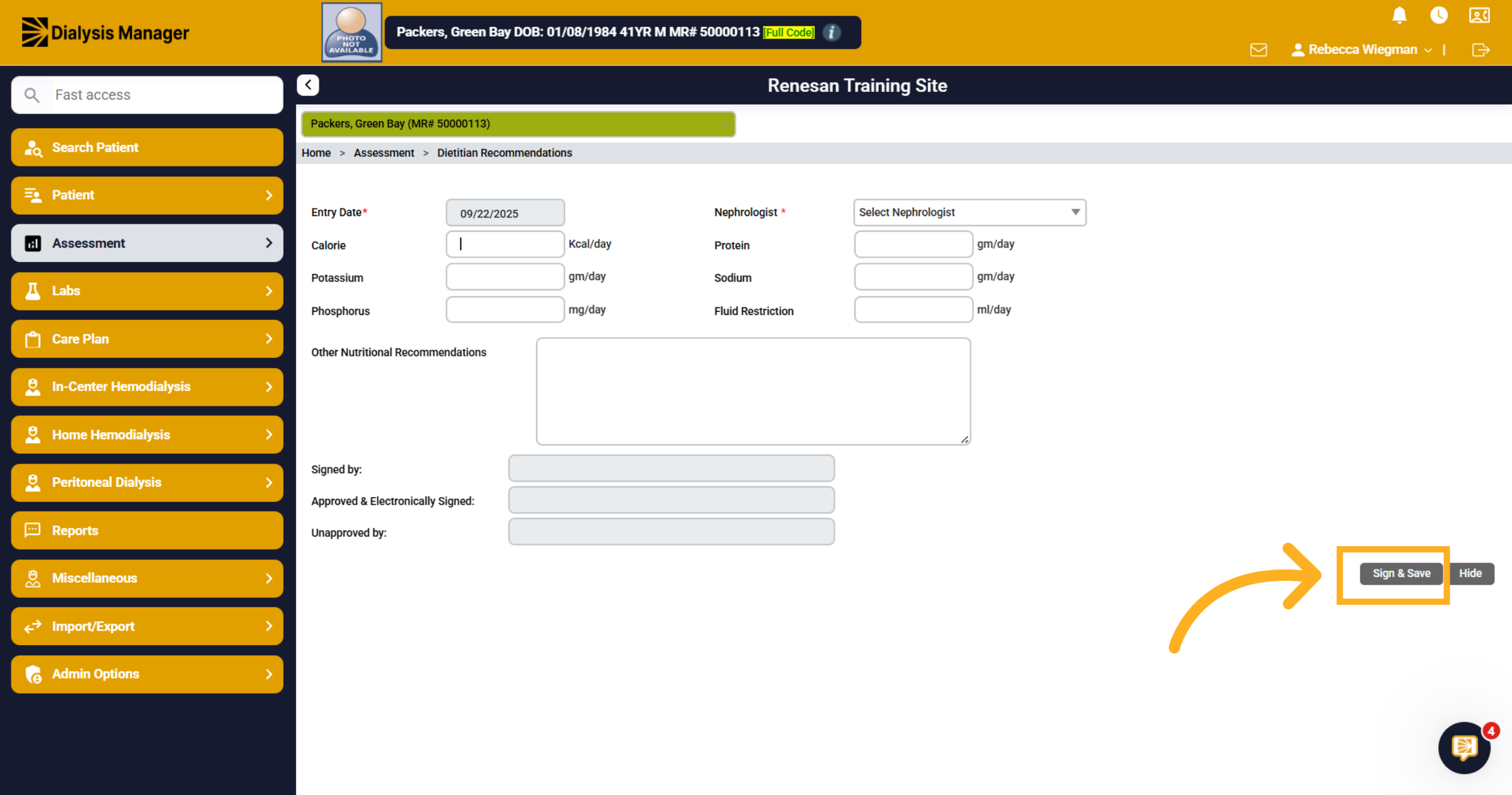 Enter recommendation, Sign and Save