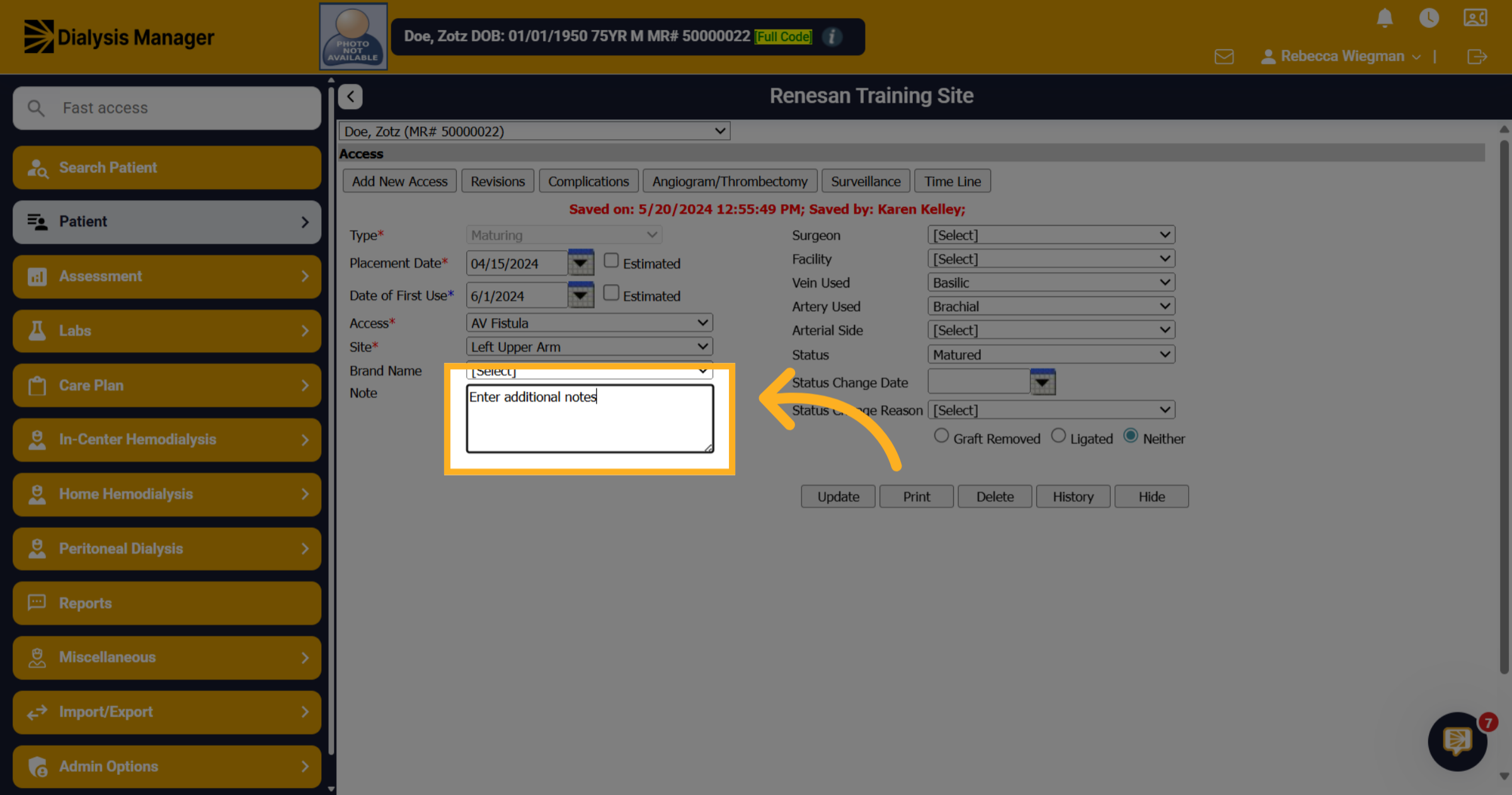 Click 'Enter additional notes'