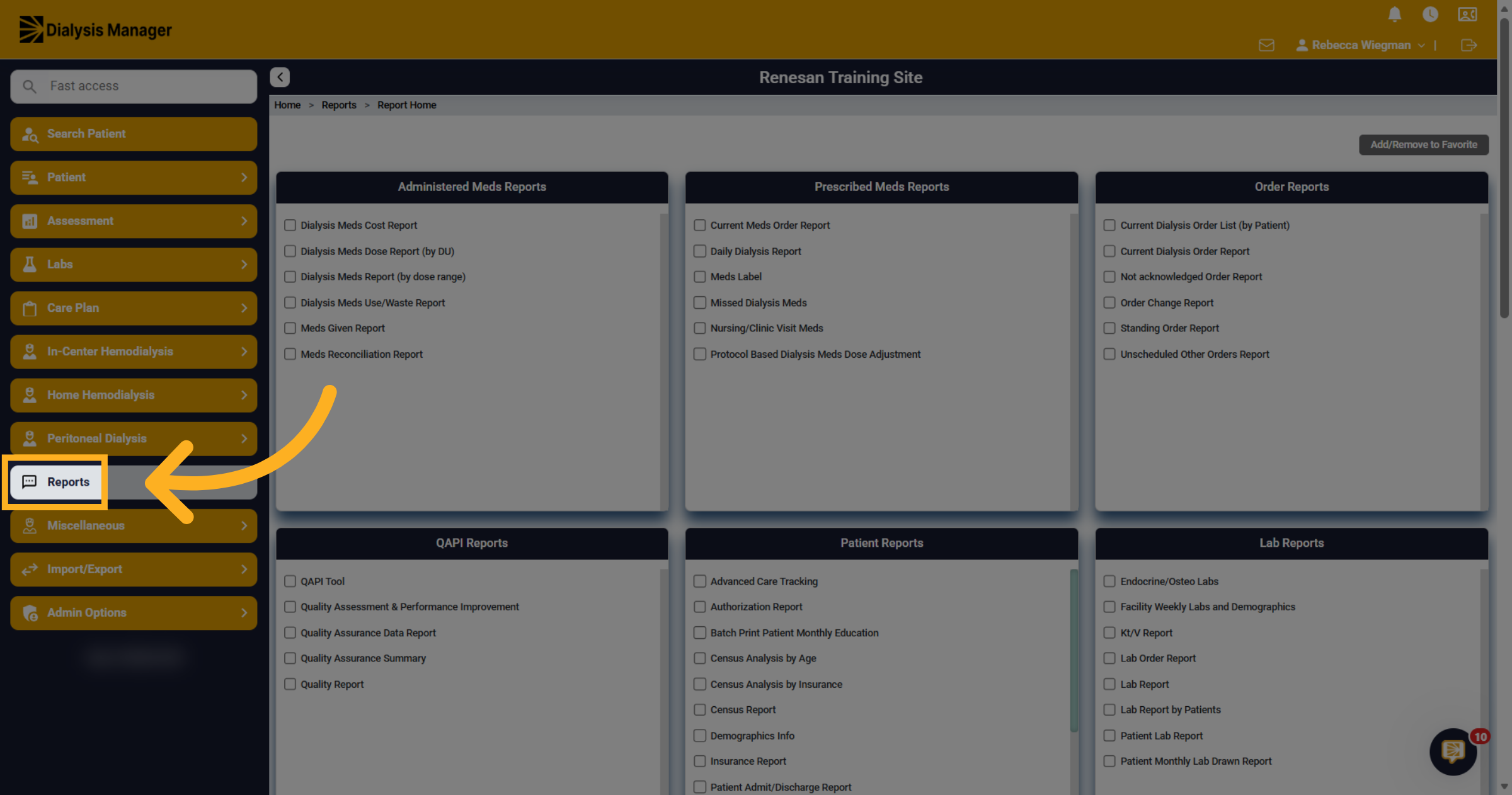 Navigate to Reports Section