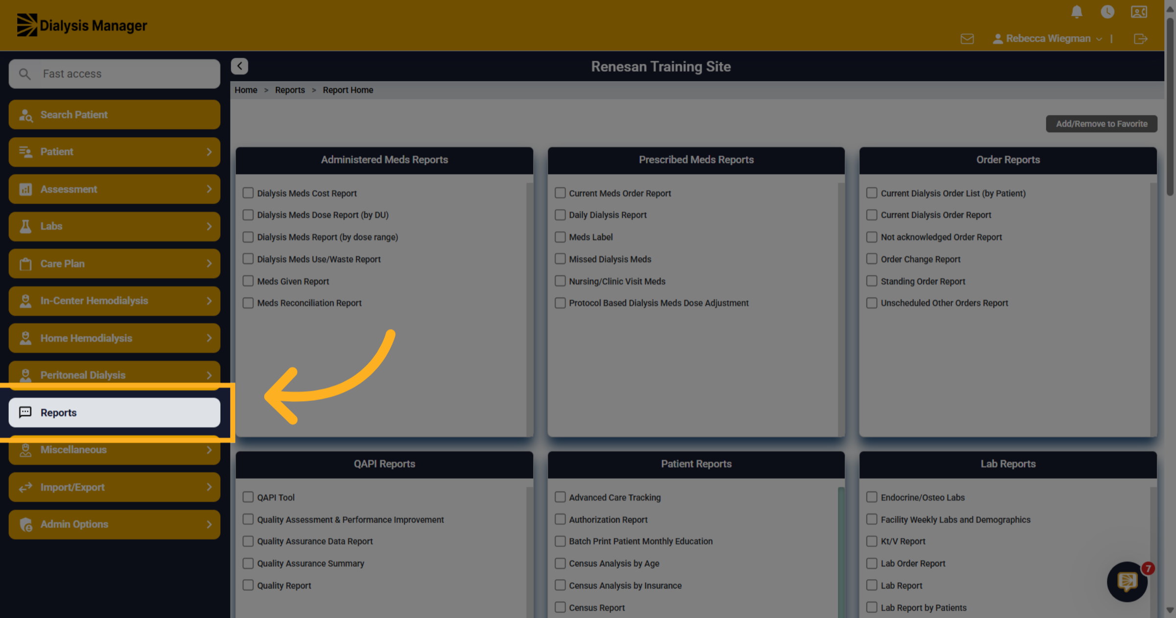 Open Reports Section
