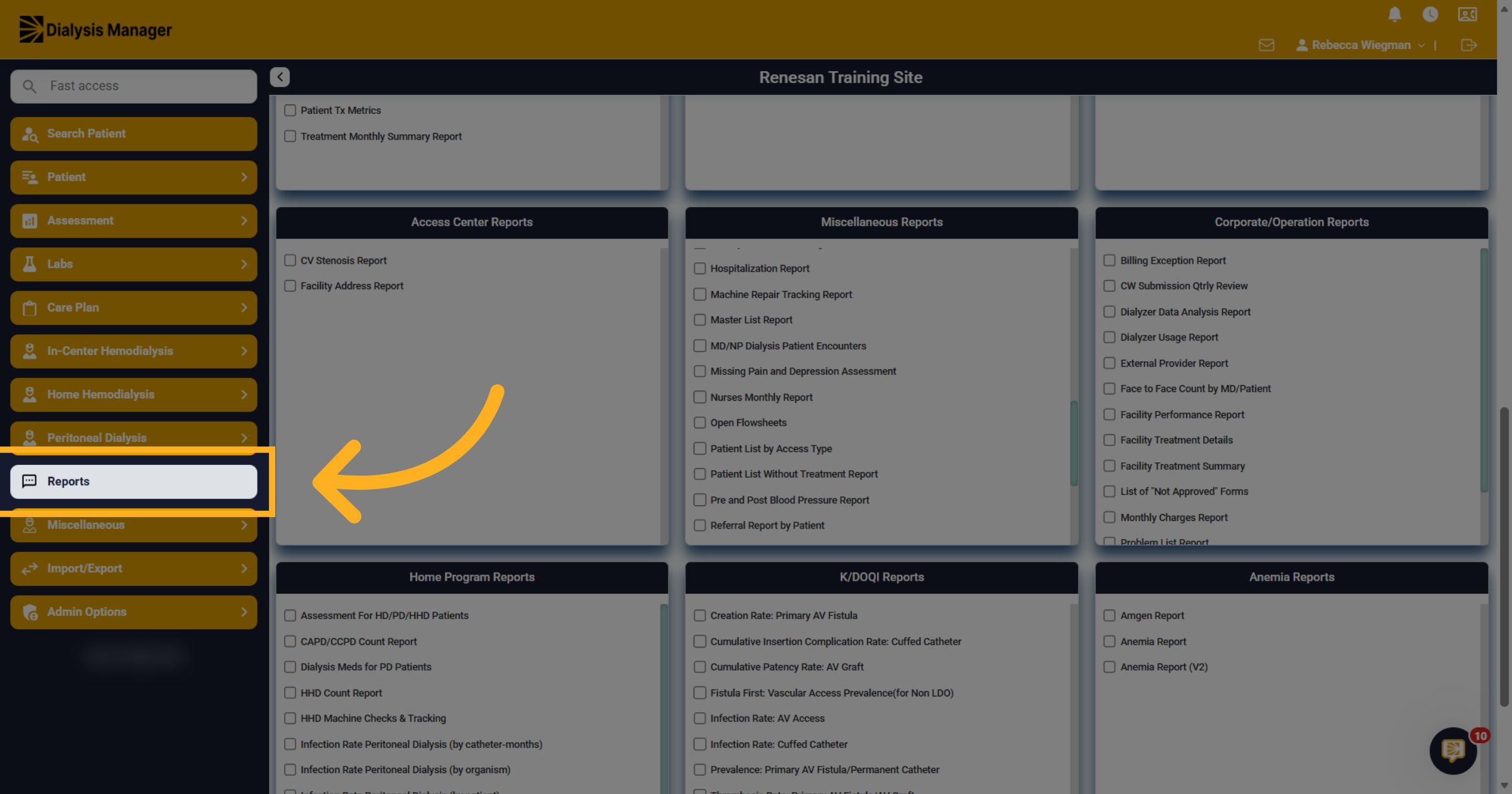 Navigate to Reports Section