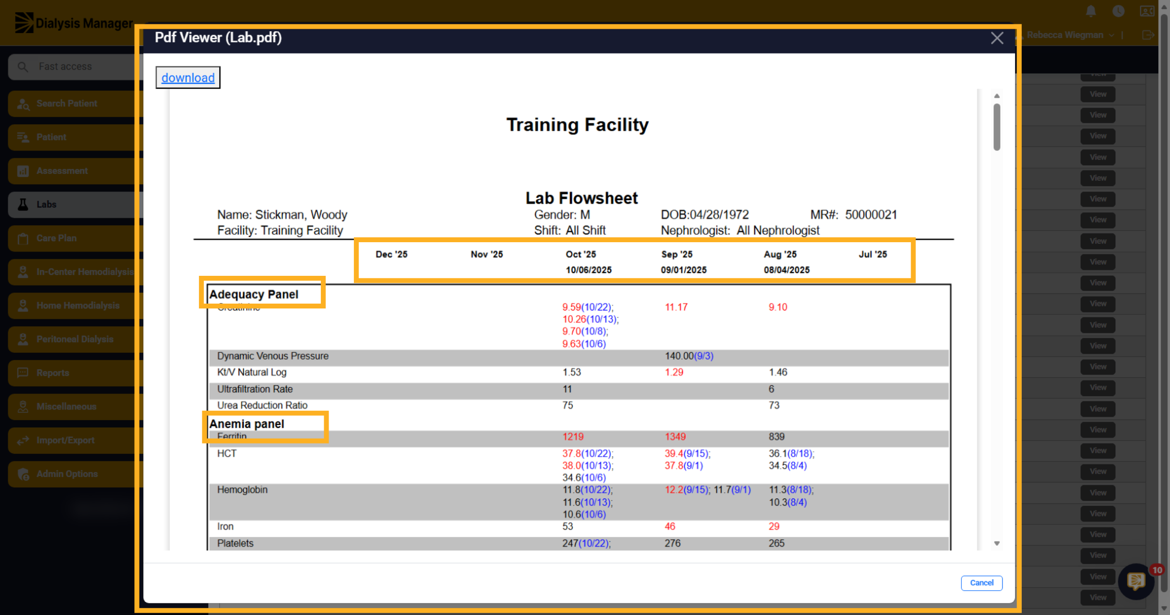 Select Patient Flowsheet