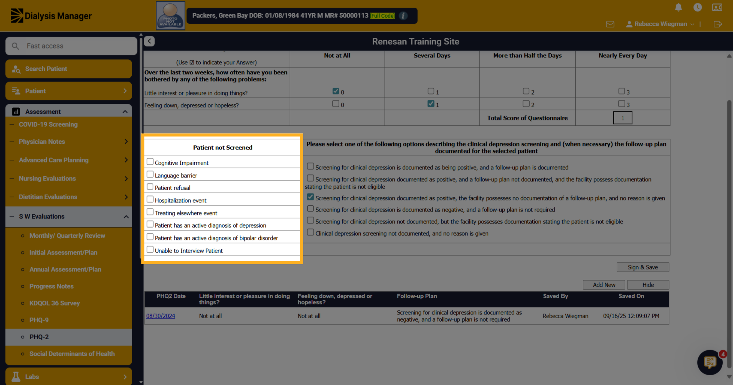 Patient Not Screened