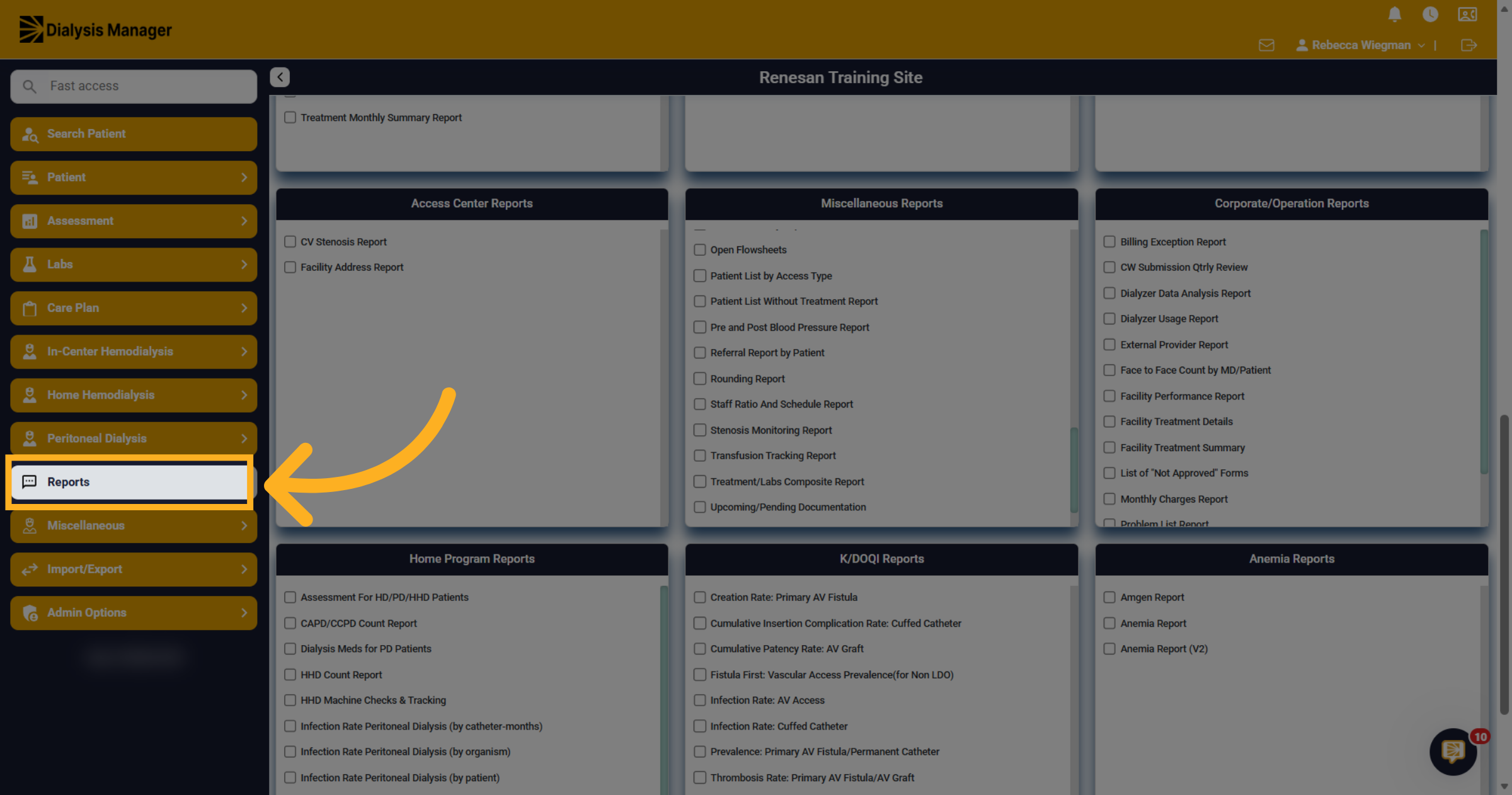 Navigate to Reports Section
