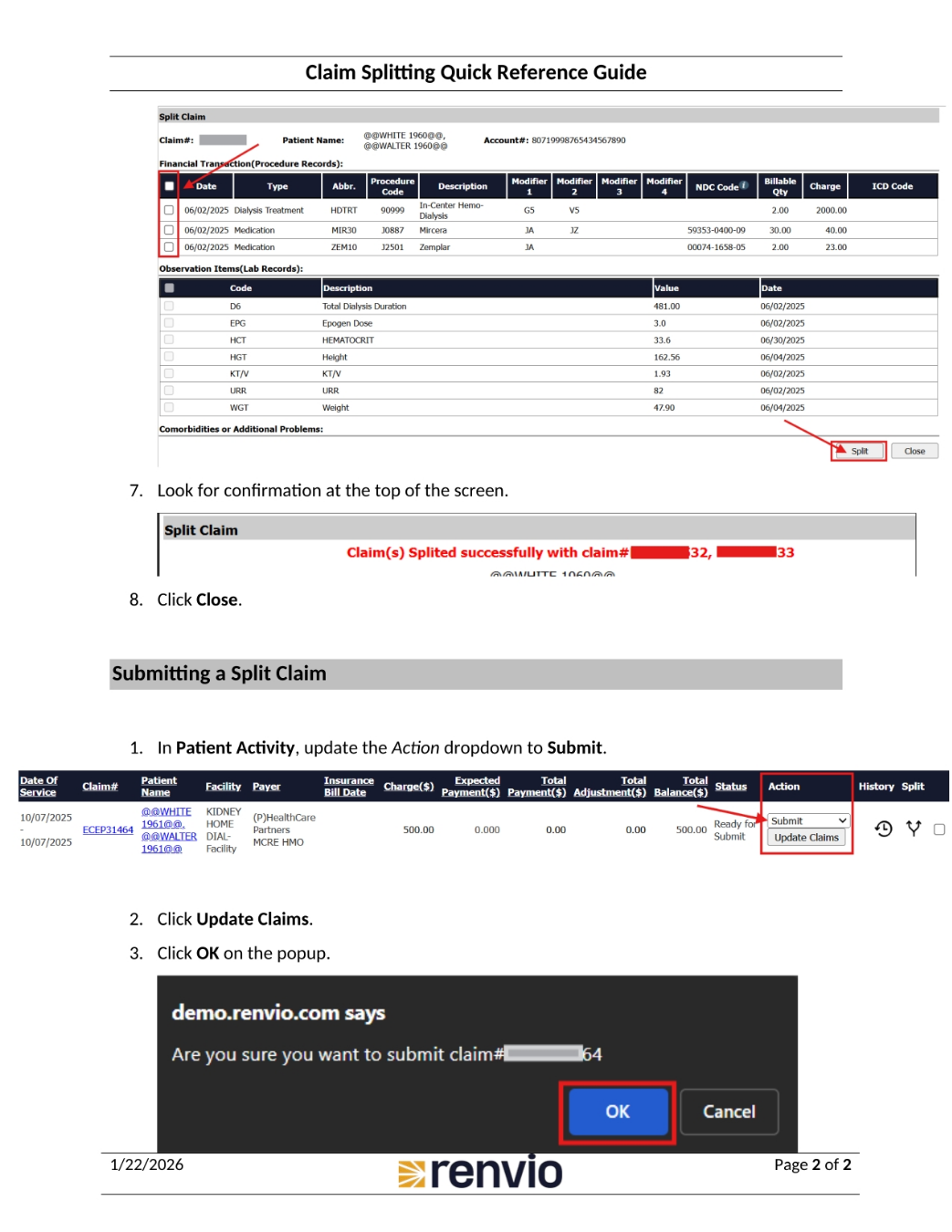 Completing the Split Claim Process