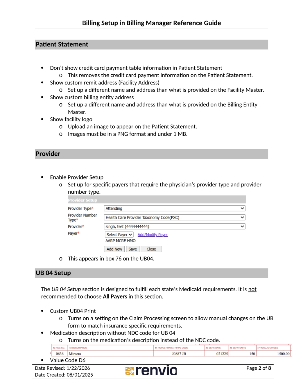 Patient Statement and Provider Setup