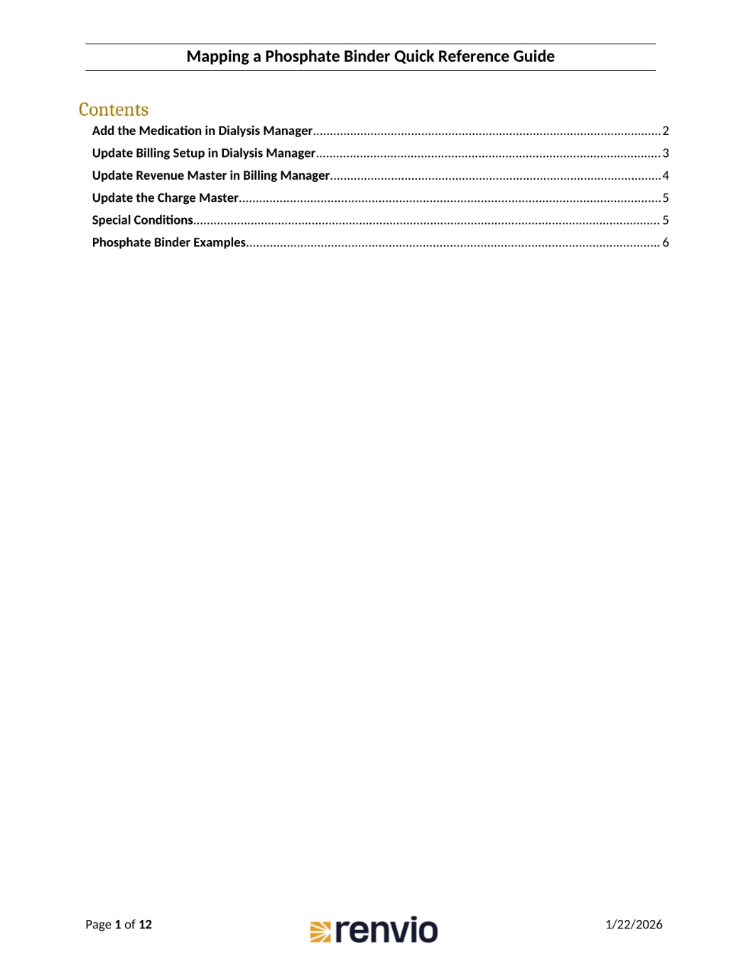 Phosphate Binder Quick Reference Guide Contents