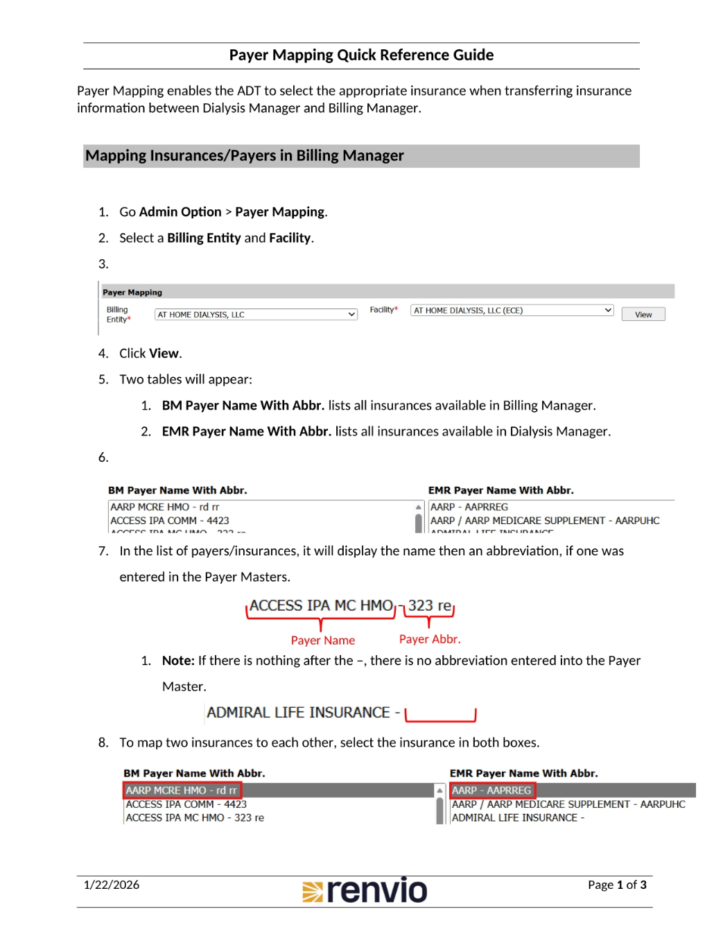 Mapping Insurances/Payers in Billing Manager