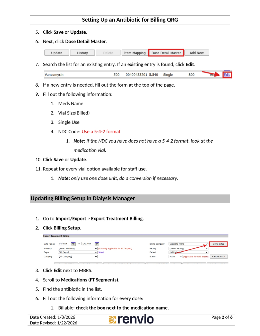 Configuring Dose Details and Billing Setup