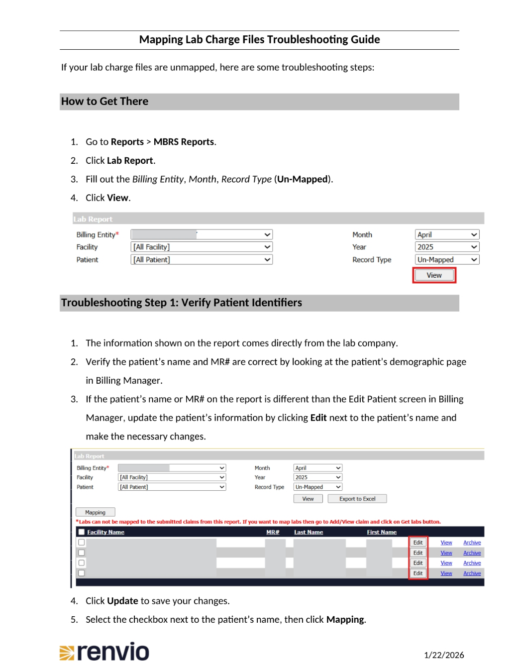 Troubleshooting Unmapped Lab Charge Files