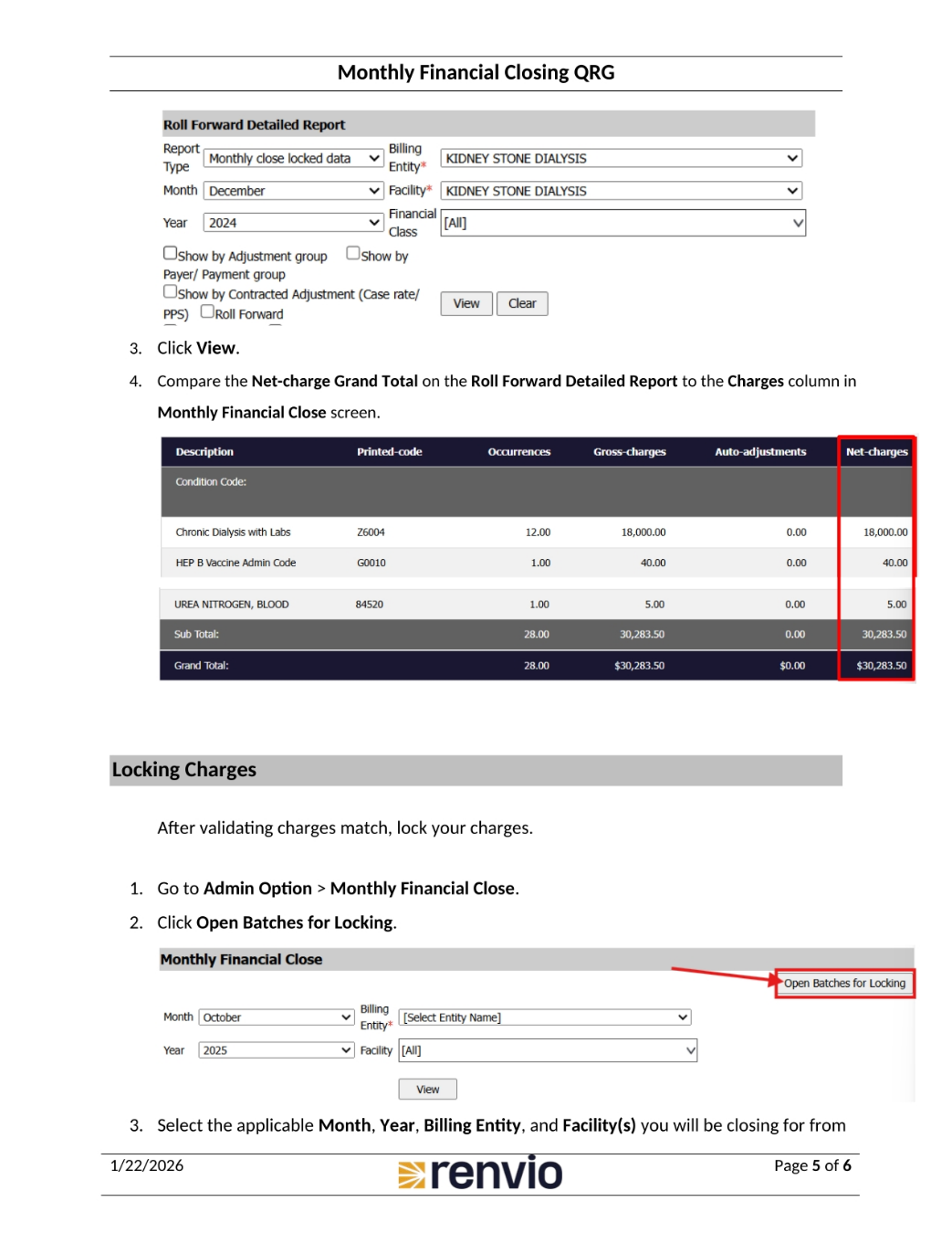Roll Forward Report and Locking Charges