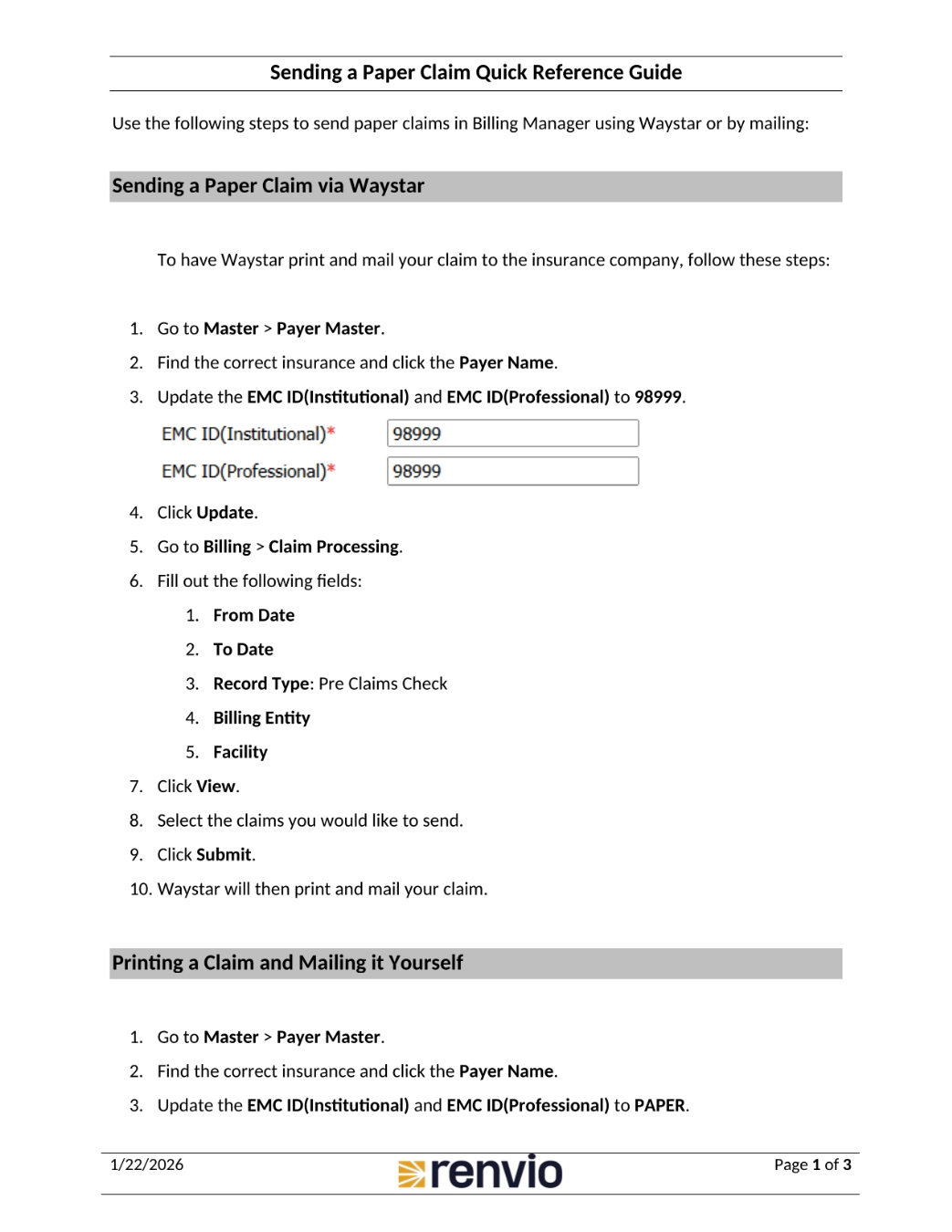Sending a Paper Claim via Waystar