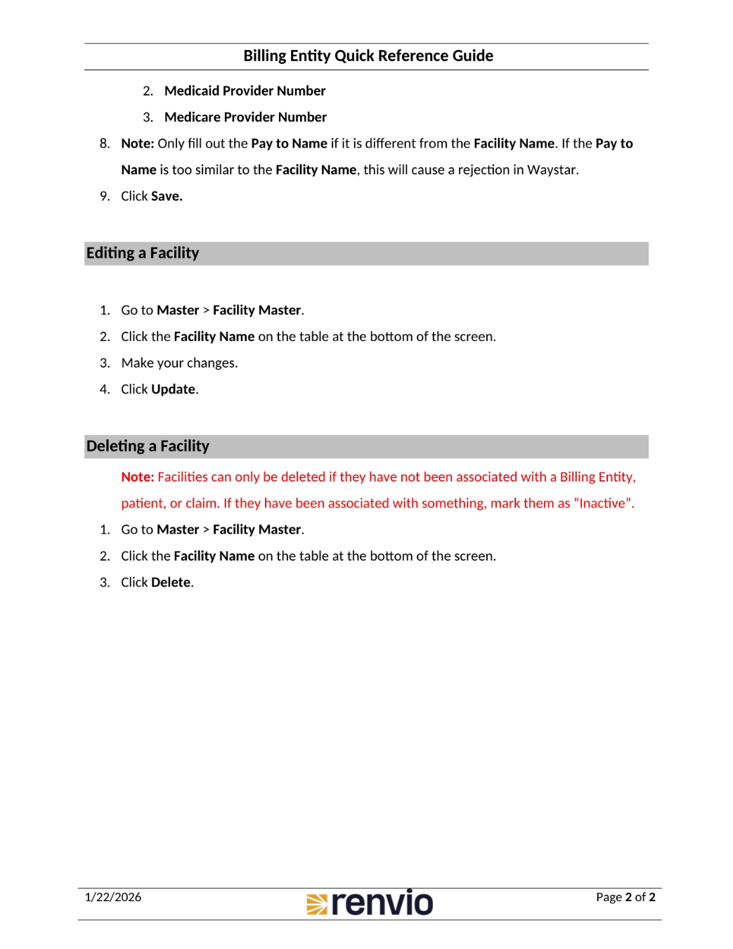 Editing and Deleting Facilities