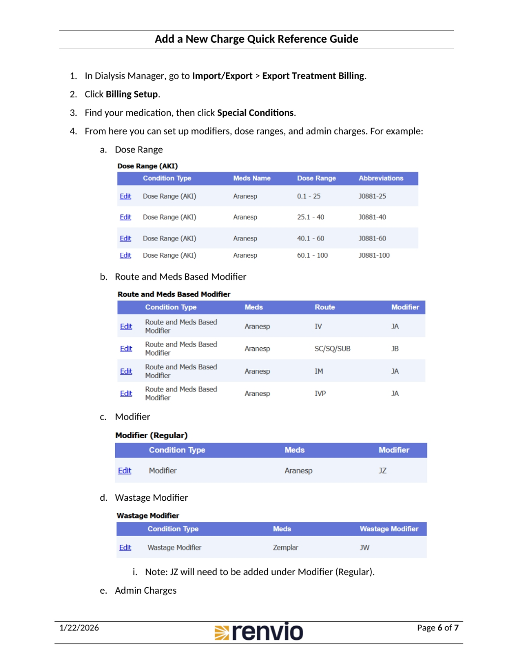 Setting Up Modifiers, Dose Ranges, and Admin Charges