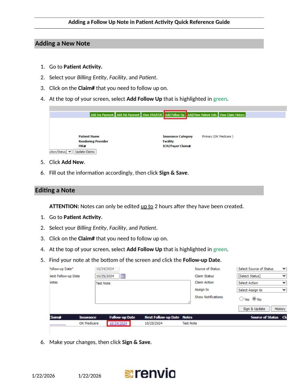 Adding and Editing Follow-Up Notes in Patient Activity