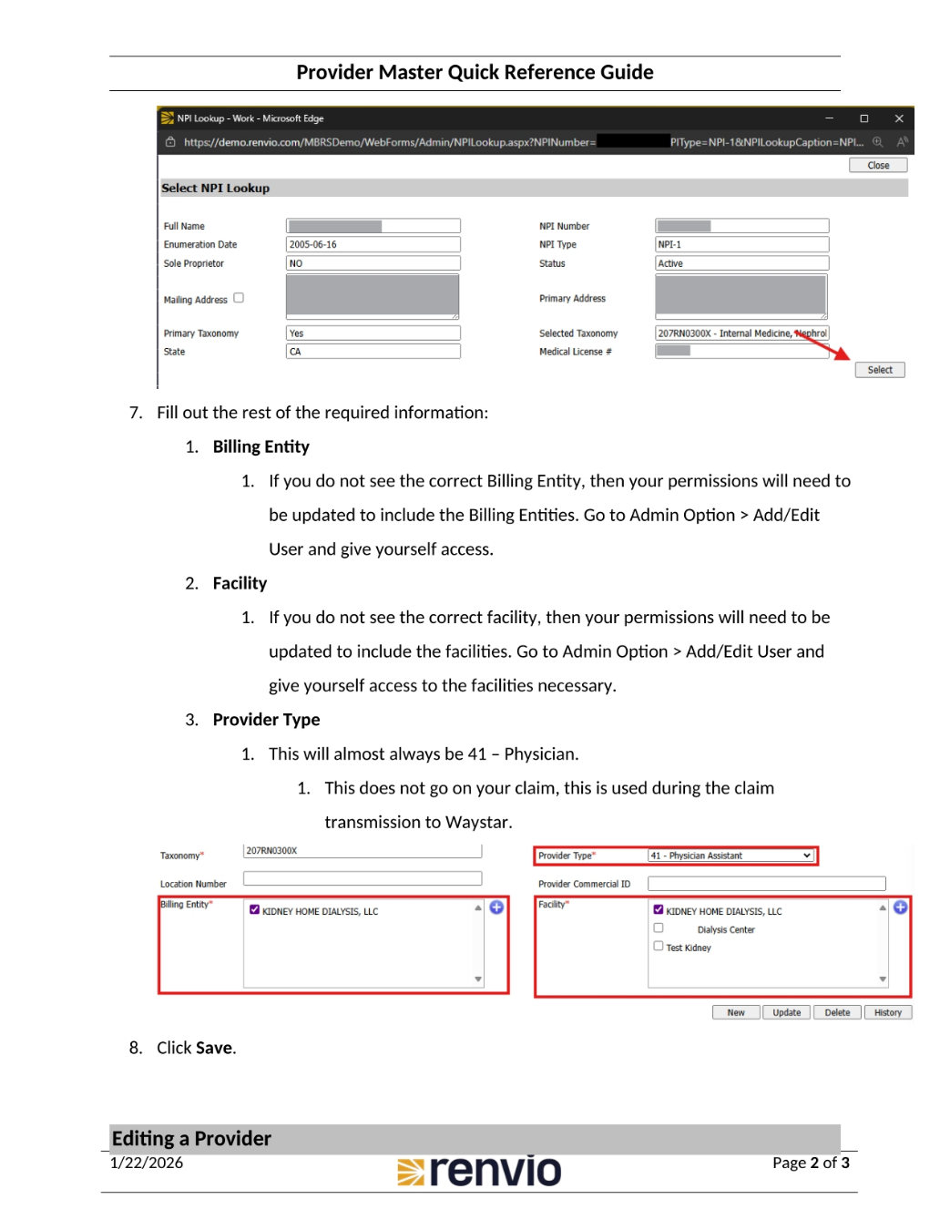 Completing Provider Information