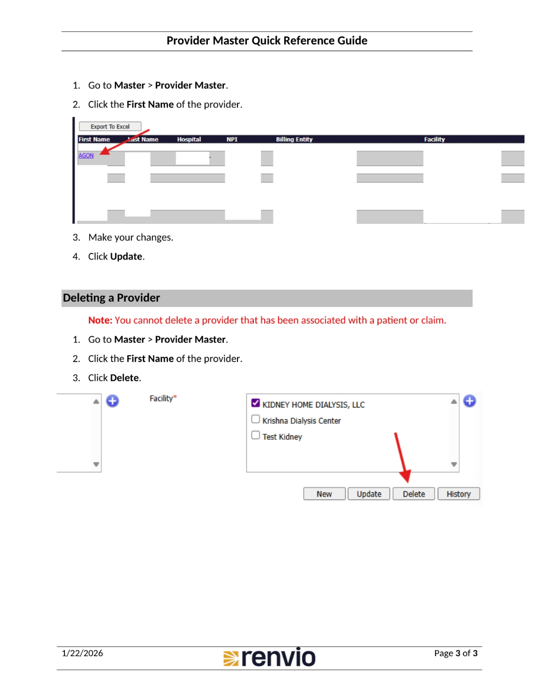 Editing and Deleting Providers