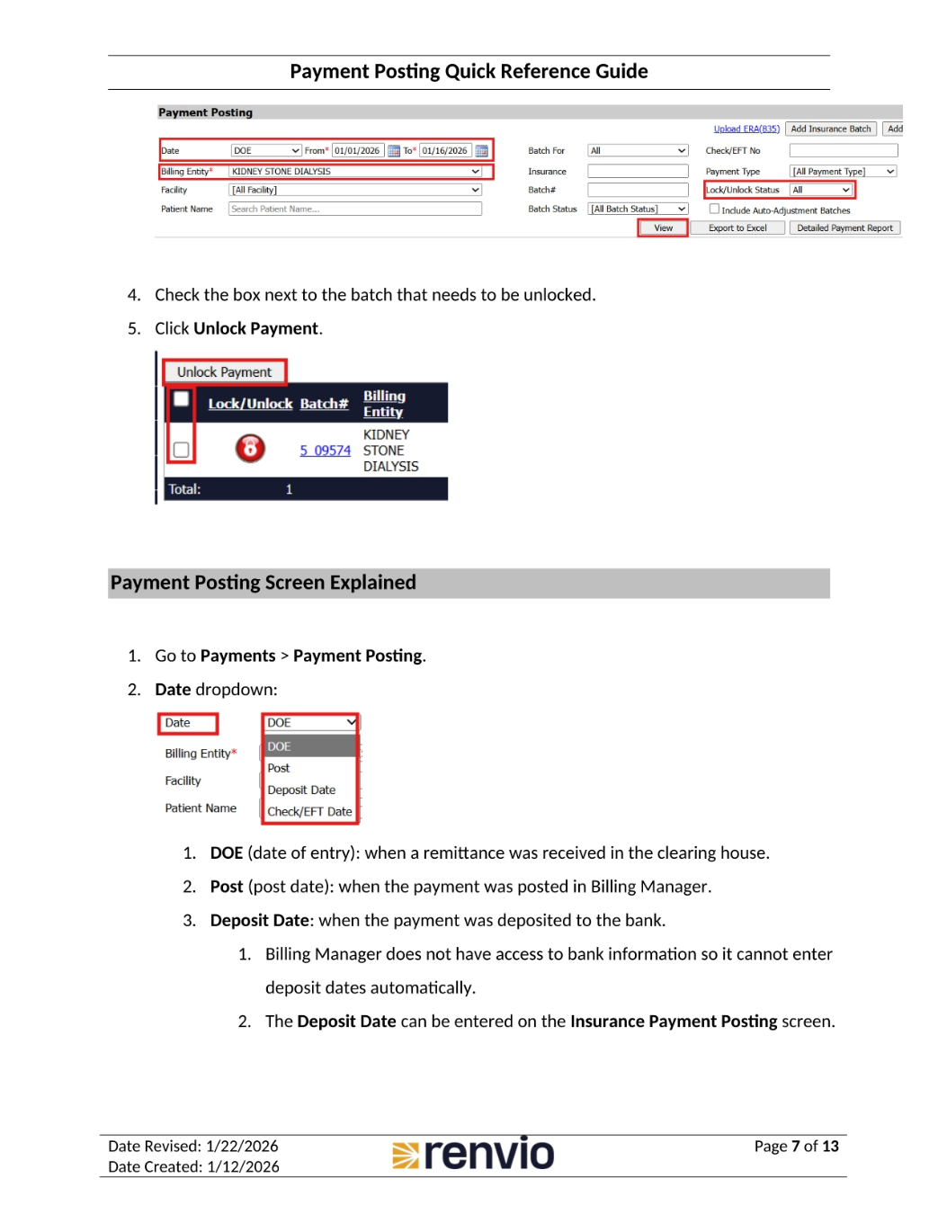 Unlocking Batches and Payment Posting Screen