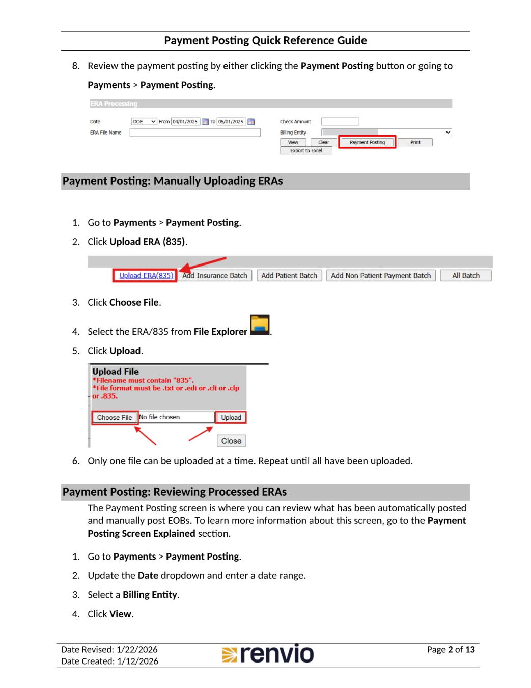 Reviewing and Manually Uploading ERAs