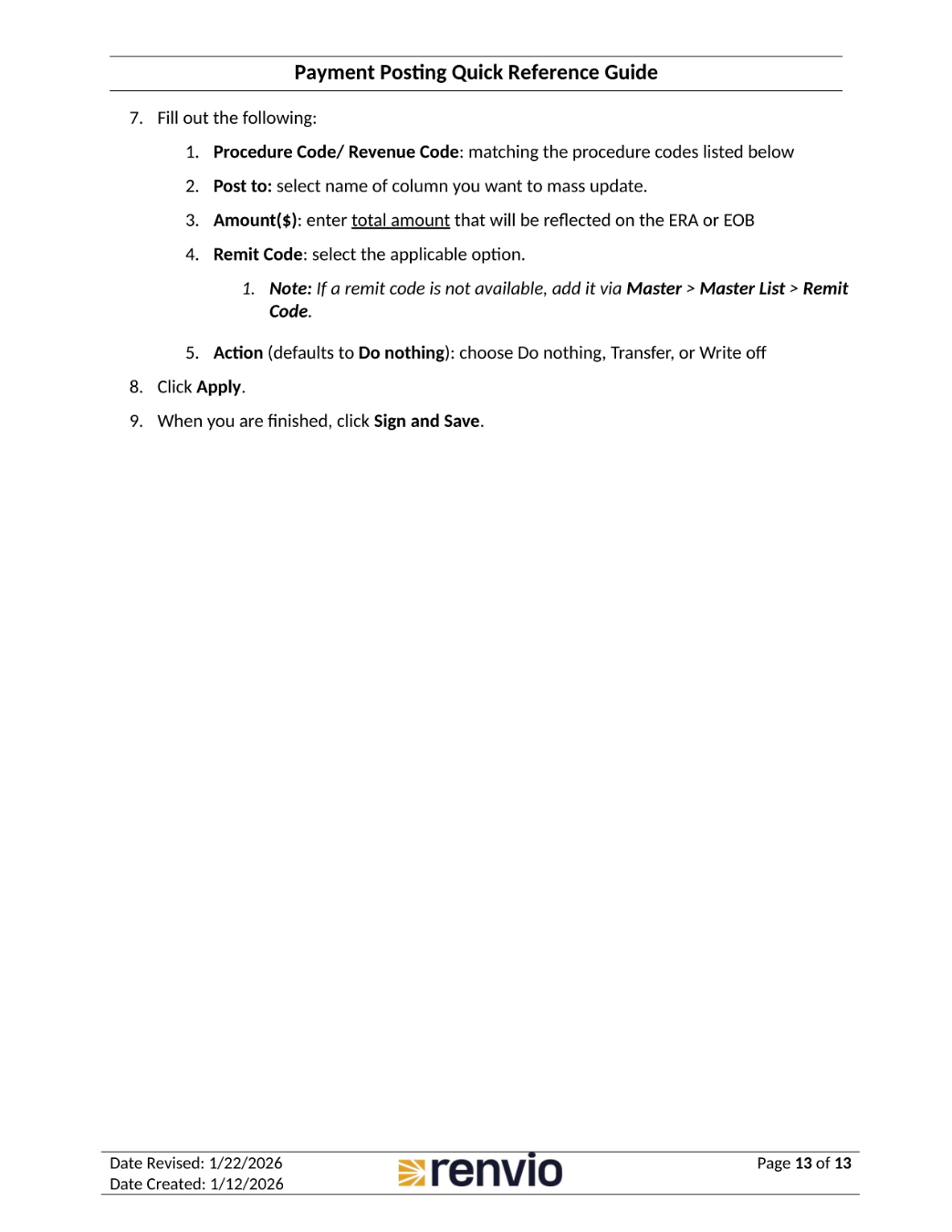 Finalizing Payment Posting