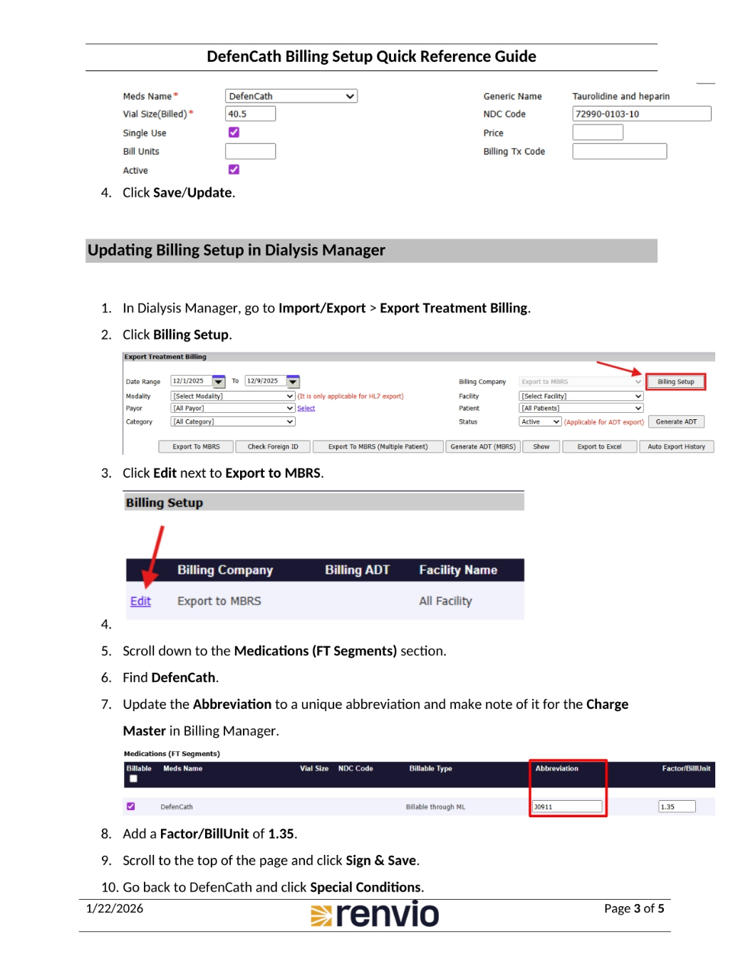 Updating Billing Setup in Dialysis Manager