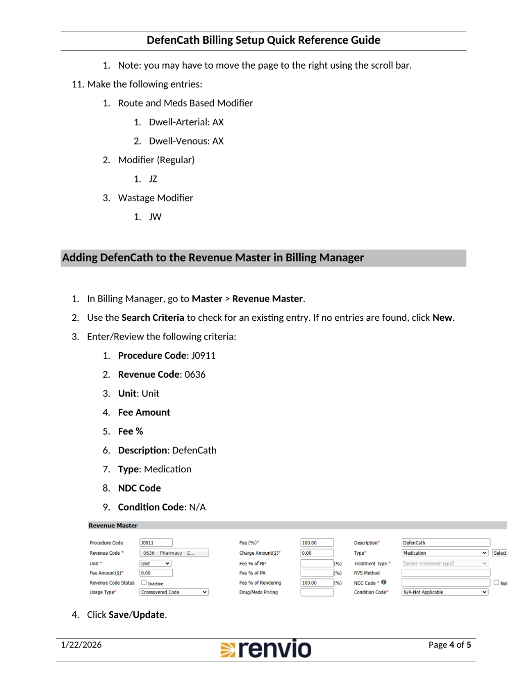 Adding DefenCath to the Revenue Master in Billing Manager