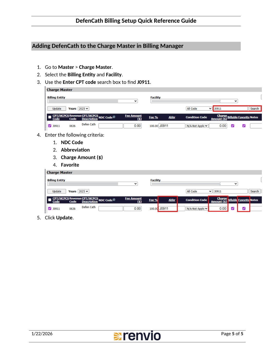 Adding DefenCath to the Charge Master in Billing Manager