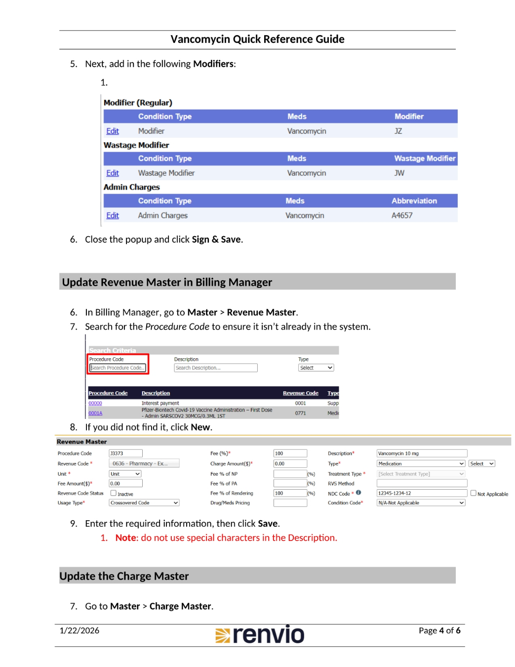 Adding Modifiers and Updating Revenue Master