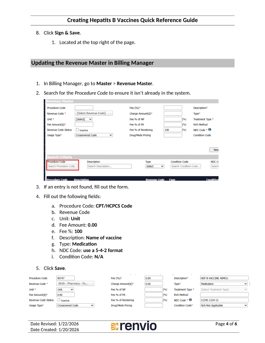 Updating the Revenue Master in Billing Manager