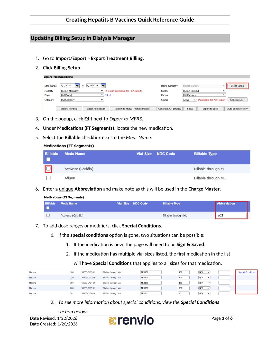 Updating Billing Setup in Dialysis Manager