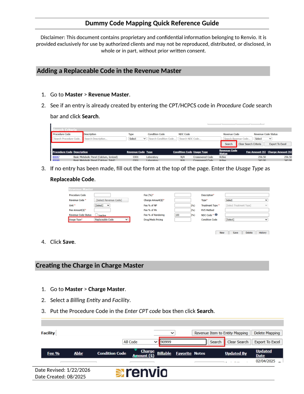 Adding a Replaceable Code in Revenue Master